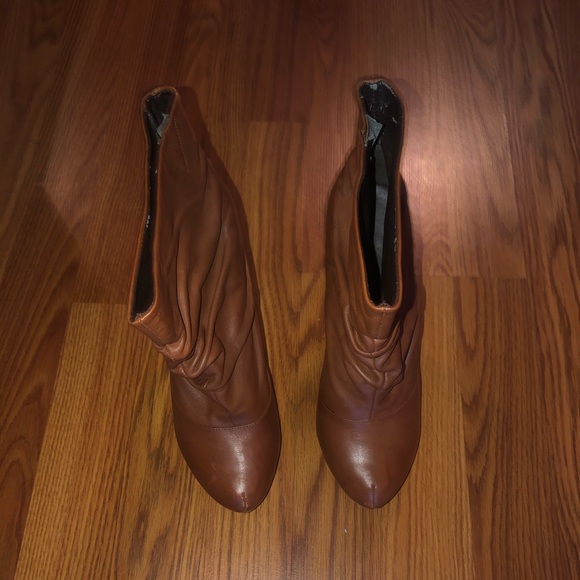 Cognac Brown Scrunched Ankle Boots - Picture 3 of 3